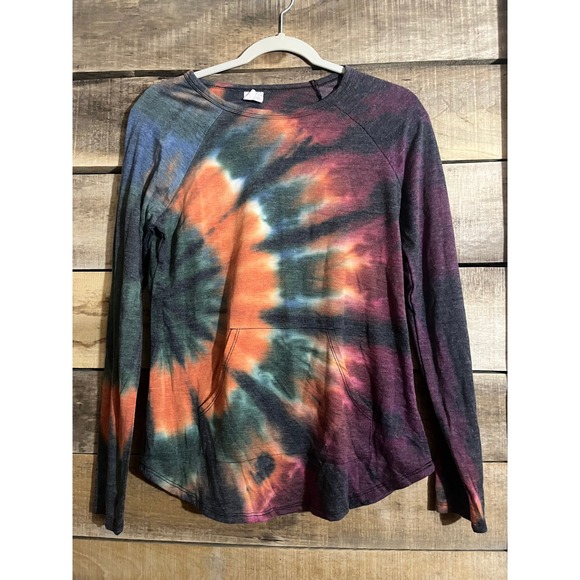 NOBO Tops - No Boundaries Womens Tie Dye Long Sleeve Top Orange Purple Size M 7-9 Pocket